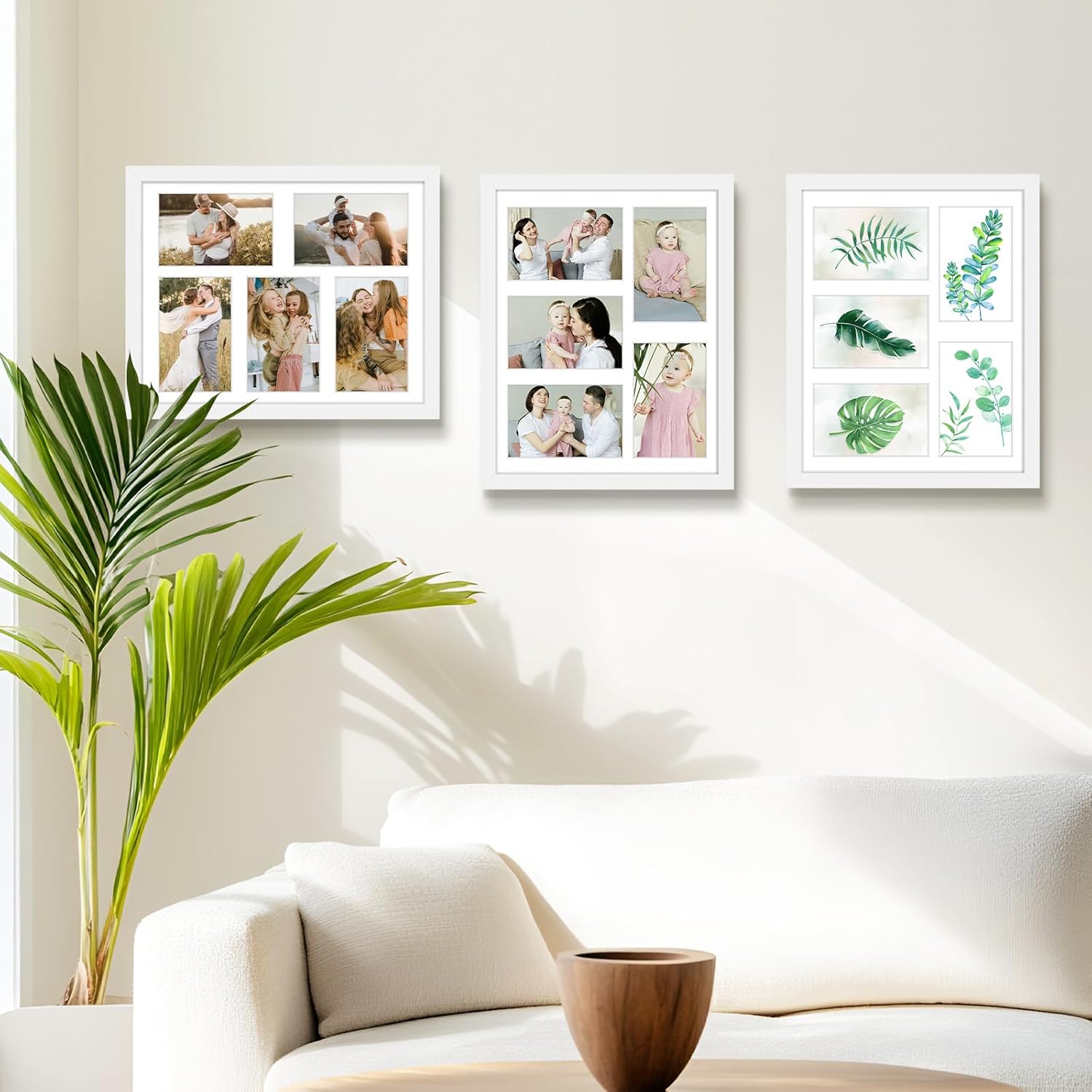 Golden State Art, 11x14 White Wooden Frame with White Mat - Displays Five 4x6 Photos - Tempered Glass - Wall Mounting, Portrait, Set of 2