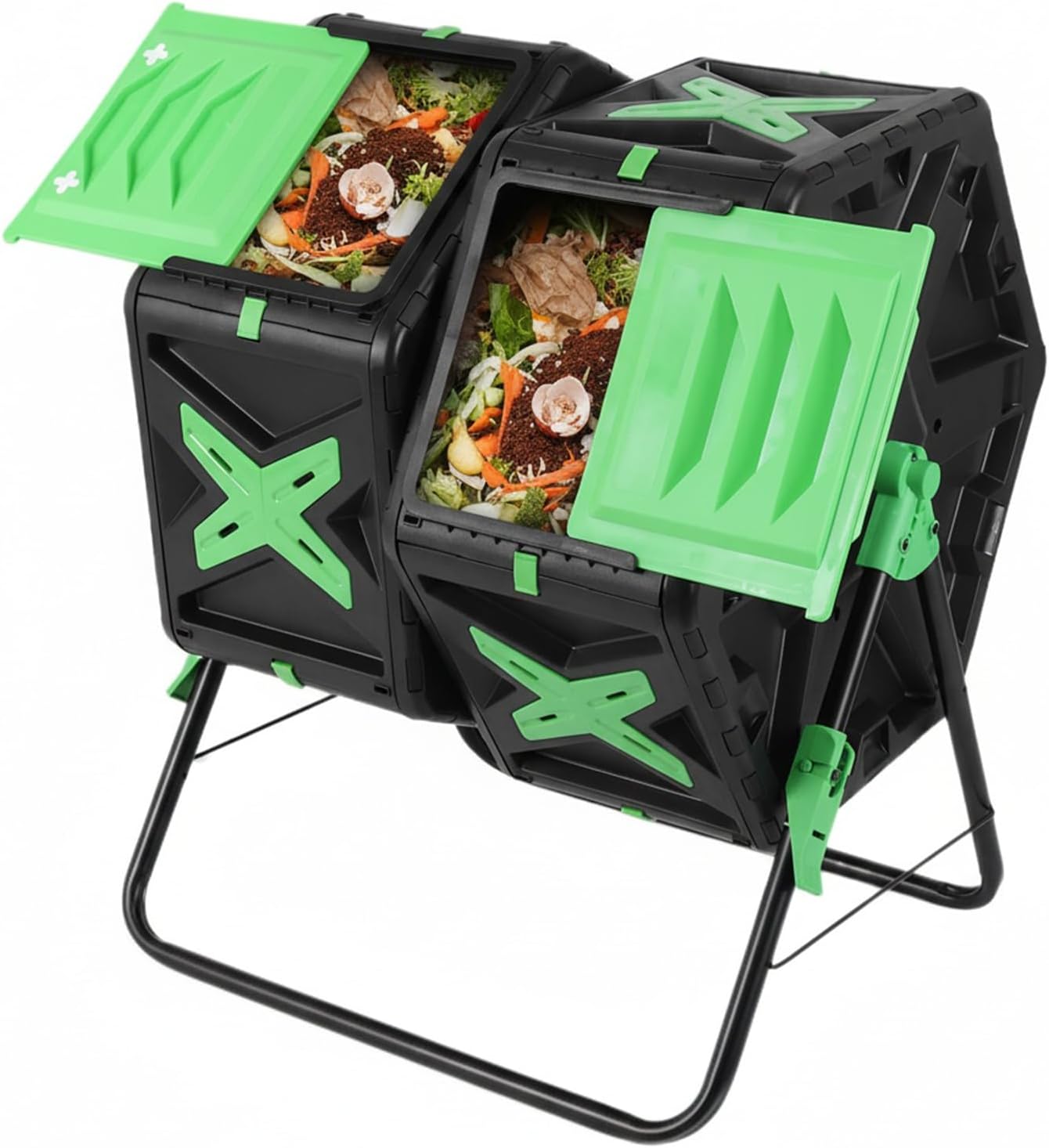 140L Outdoor Composter Tumbler - Dual Chamber Fast Assembly Rotating Bin for Quick Garden, Backyard & Yard Waste Recycling