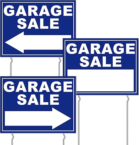Amyhill Letreros de venta de garaje con estacas de metal, de doble cara, de plástico corrugado de doble cara, con flechas direccionales para eventos