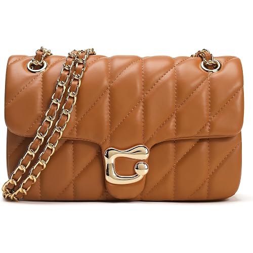 Quilted Crossbody Purse for Women Trendy - Ladies Shoulder Bag Leather Satchel Handbag Designer Evening Clutch