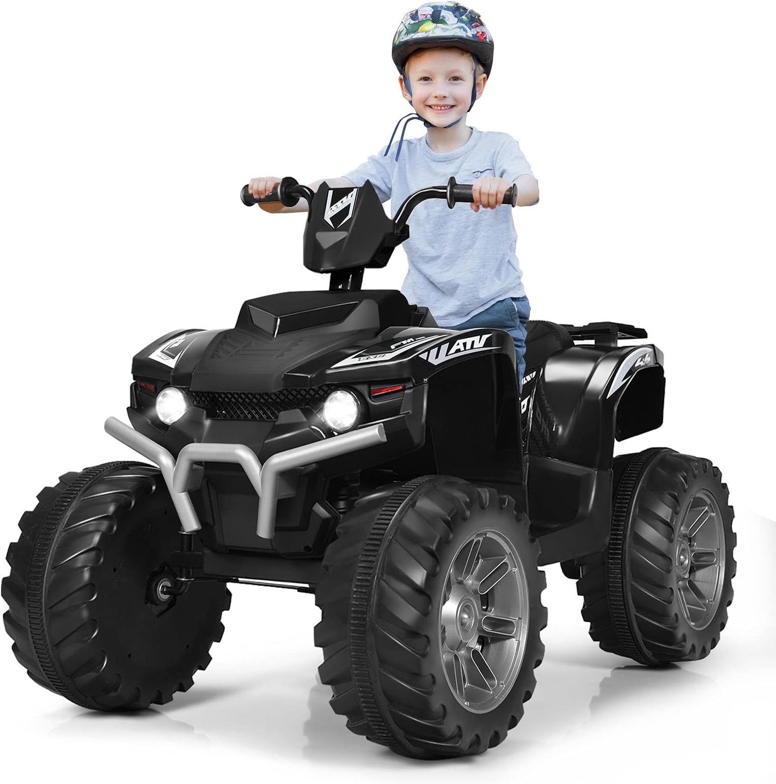 GYMAX Kids Electric Quad Bike, Children Ride On ATV with Bluetooth, Lights, Music, Horn, High/Low Speeds and Slow Start, 12 V Battery Powered Toy Car for 3-7 Years Boys Girls (Black)
