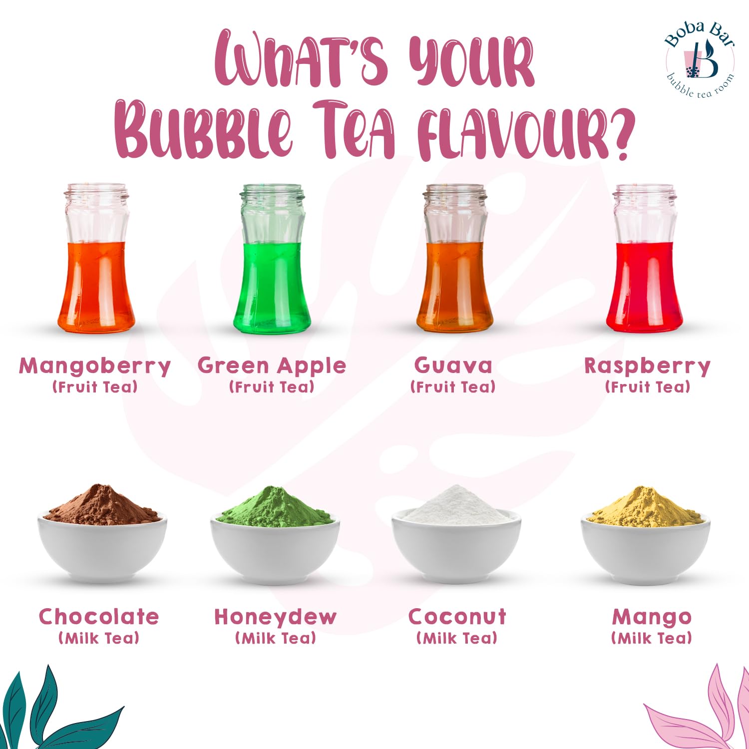 Rinfrescante alle bacche di mango - Kit Bubble Tea misto | 8 gusti di tè misti, 8 - Popping Boba e guarnizioni in gelatina, tè con bolle di perle di tapioca (per 8 persone)