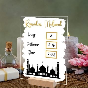 Ramadan Advent Calendar, Acrylic Countdown Calendar Acrylic Ramadan Countdown Calendar for Ramadan Kareem Tabletop Decoration (J)