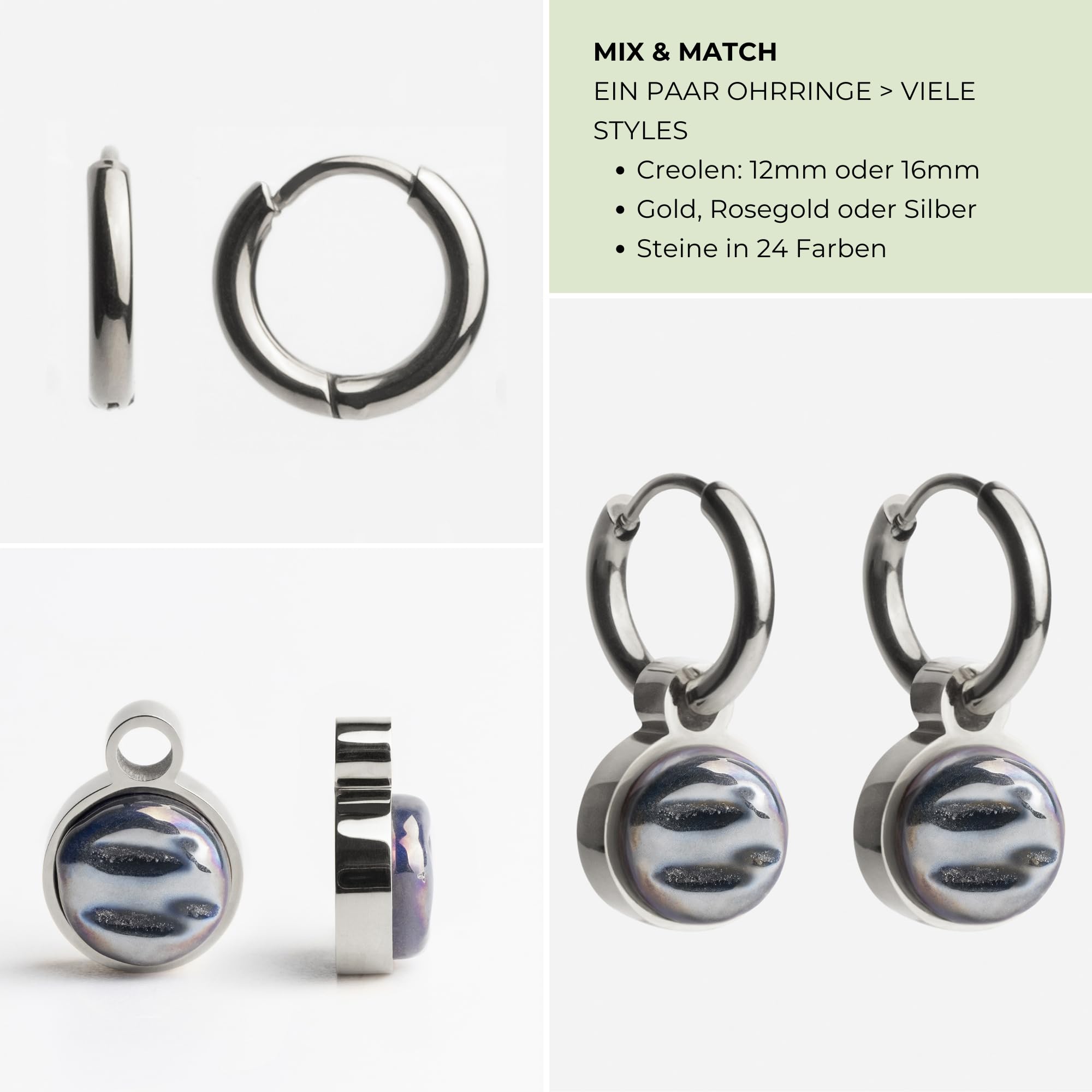 Kleine Creolen mit Anhänger • Edelstahl Ohrringe mit Charm zum Wechseln • nickelfrei & wasserfest • MIX AND MATCH • Ø 12 mm