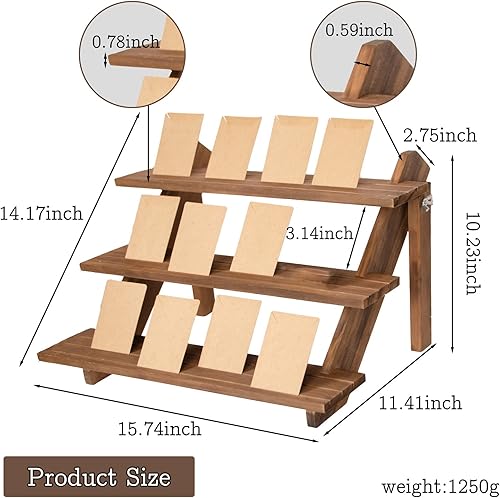 Miniatura 3 de Soporte de exhibición de aretes de madera de 3 niveles, soporte de exhibición de tarjetas de joyería al por menor con ranura + 50 tarjetas de