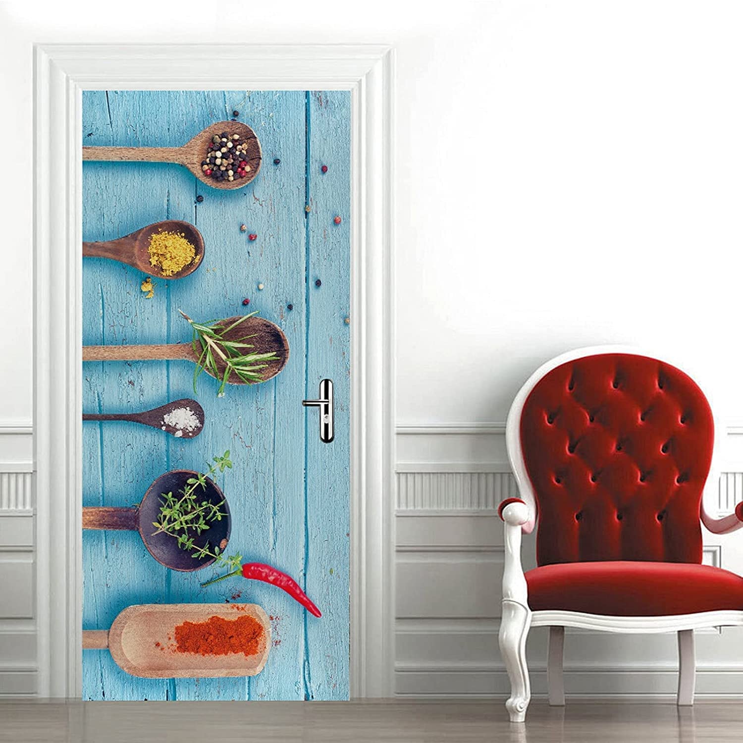 3D Fiore Della Pianta Del Fumetto Adesivo Per Porta Sbucciare E Incollare Involucro In Vinile Copertura Per Porta Decalcomania Per Porta Segno Per