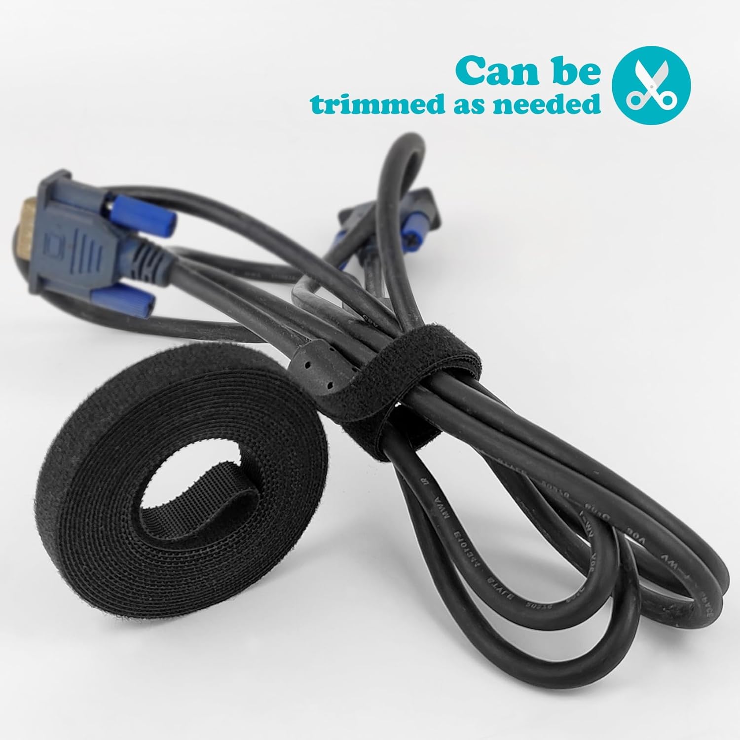 Double-Sided Hook and Loop Straps, 1/2 in x 30 ft Reusable Self-Gripping Straps, Hook and Loop Roll for Home Office (Black)