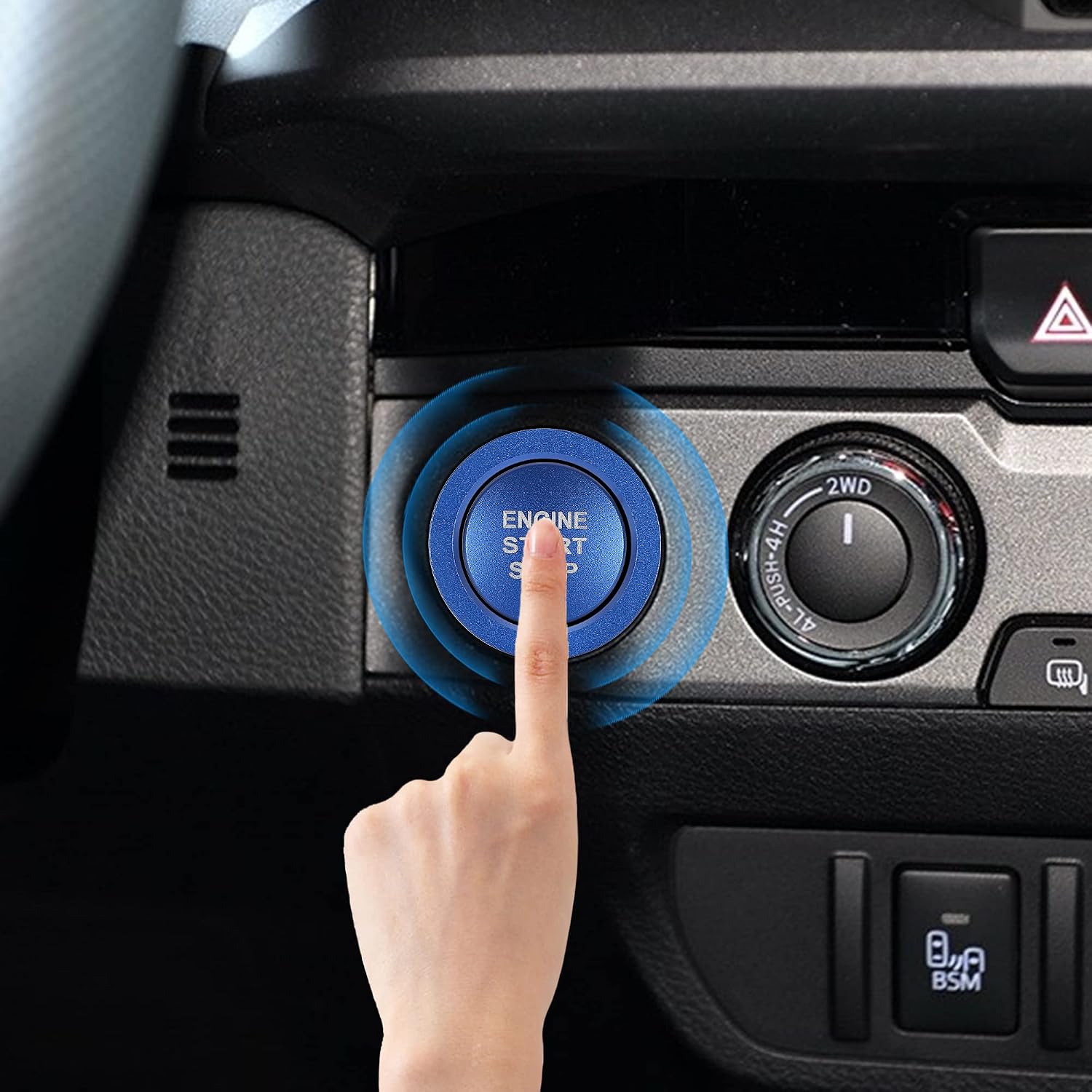 TOMALL Aluminum Engine Start Stop Push Button Cover Trim Compatible with Toyota Tacoma Corolla RAV4 Camry Prius Avalon Mirai Engine Ignition Button Cap Decoration Accessories Car Keyless Ring (Blue)