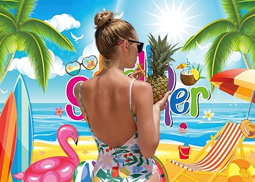 Miniatura 5 de AIIKES Telón de fondo de tabla de surf hawaiana de 7 x 5 pies, telón de fondo de fotografía de playa de verano, decoración de fiesta de cumpleaños