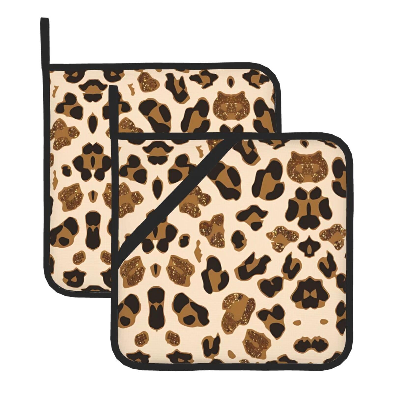 YYHHAOFA Animal Leopard Prints Square Hot Pads - Durable Kitchen Covers for Heat Resistance, Waterproof Protection & Easy Cleaning - 2-Pack with Hanging Loops