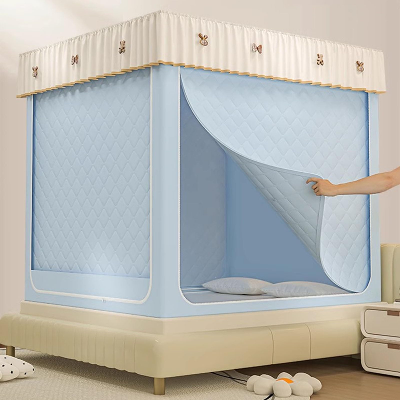 Tienda de Campaña Tienda Cama Dosel con Mosquitera, Tienda de Campaña para Dormir 170 Cm Extra Alta Gran Espacio, Carpa de Privacidad Interior con Reducción de Luz Diy Muñecas, Cortinas Desmontables(B