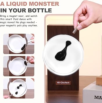 ClocTeck Ferrofluid Visualizer, Dancing Ferrofluid with Rhythm, Magnetic Fluid Music Speaker Mate Desk Decor, A Retro Gift Friends (Ferrofluid Color: Black)(Walnut Wood Grain) (Does Not Make Sound)