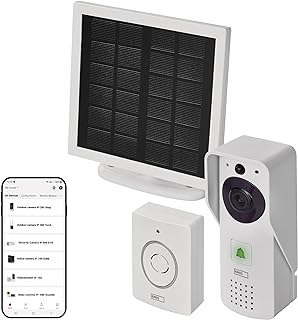 EMOS GoSmart - Smart Home Video Türklingel mit App - WiFi - Full HD 1080p wasserdichte Kamera - Solarpanel/Akku - Klingel, Türschloss-Steuerung, Diebstahlschutz - Google Home & Alexa kompatibel - weiß