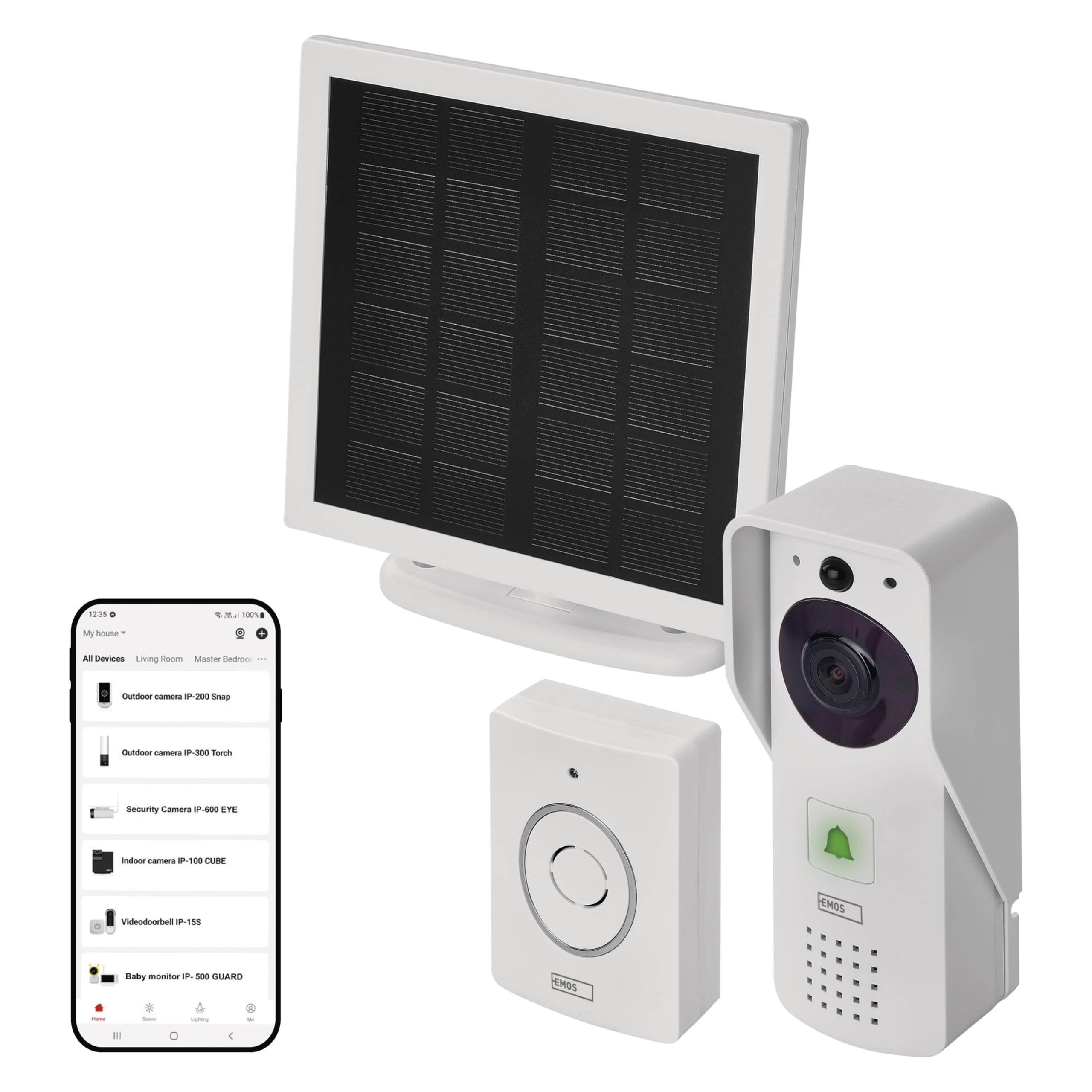 EMOS GoSmart - Timbre de Puerta con vídeo para el hogar Inteligente con aplicación, WiFi, cámara Impermeable Full HD 1080p, Panel Solar/batería, Timbre, Control de Cerradura de Puerta, protección