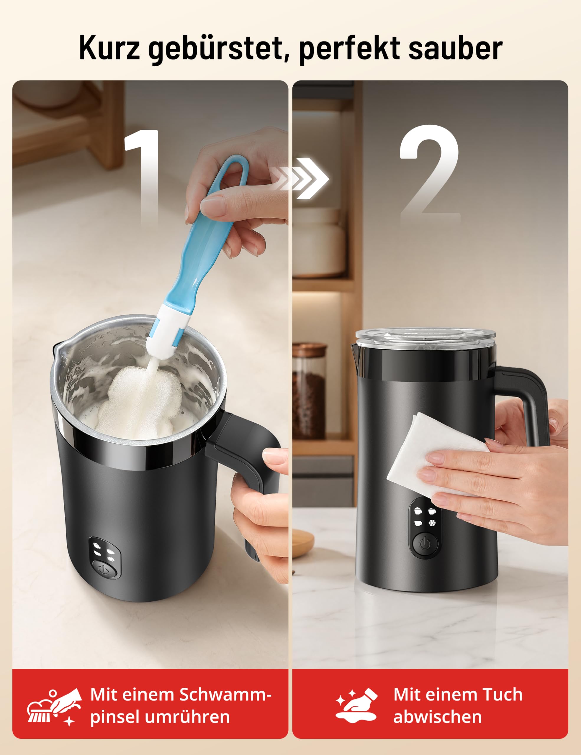 PARIS RHÔNE Milchaufschäumer Elektrisch 400ml, 4-in-1 Milchschäumer Kalt- & Heißschaum für Latte, Cappuccino & Macchiato, Edelstahl, Silent-Motor, Auto-Abschaltung