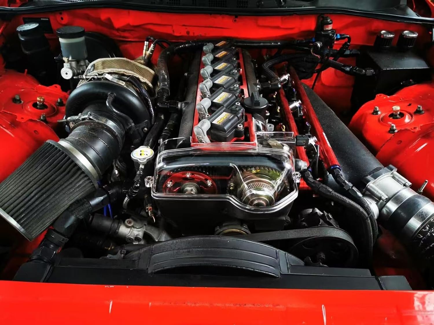 X-TUNING Clear Cam Pulley & Timing Belt Cover Kit | High Grade PC Material | High Clearance | Direct Replacement for TOYOTA SUPRA MK3 Mark2 SOARER CHASER 1JZ GTE VVTI