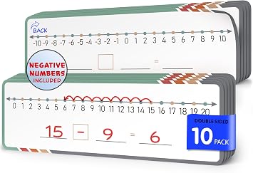 Scribbledo Dry Erase Negative Number Line for Students, 10 Pack Double Sided 4x12 Inch Sheets, Integer Addition Subtraction Practice, Classroom Supplies for Teachers, Grades 2-6