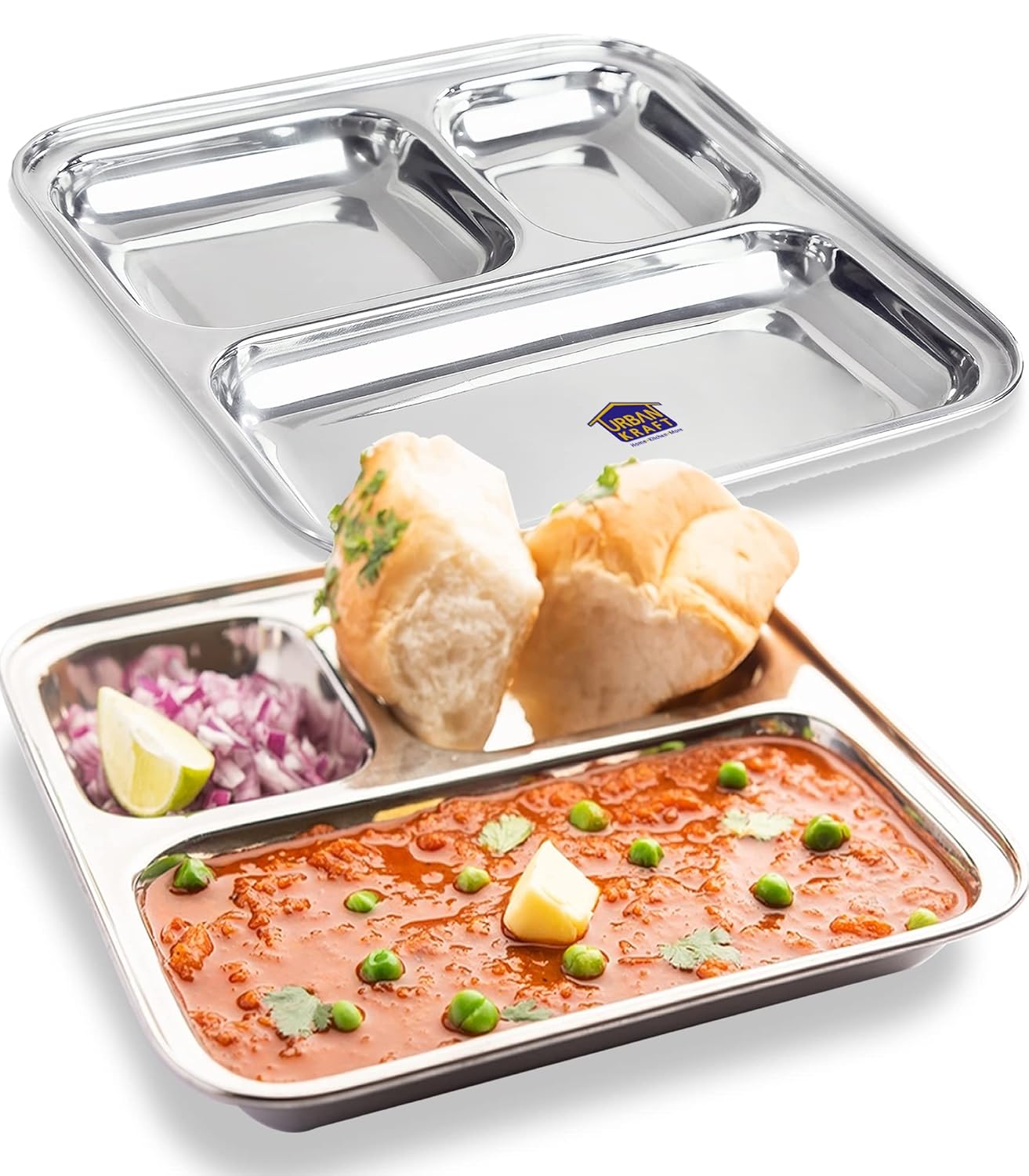 Buy URBAN KRAFT 3In1 Stainless Steel Plates with Compartments/Tiffin