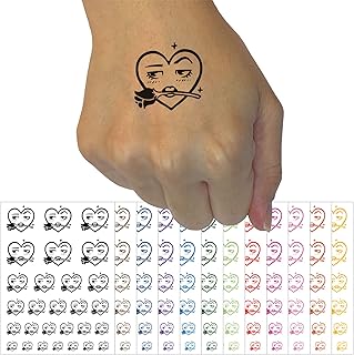 Flirty Heart Face with Rose in Teeth Mouth Temporary Tattoo Water Resistant Fake Body Art Set Collection - Light Pink (One Sheet)