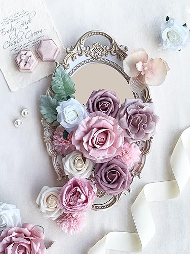 Vista 119 de White Rose Artificial Flowers Fake Flower Bulk with Stems for DIY Wedding Bouquet Bridal Baby Shower Centerpiece Table Decorations Silk Faux Floral