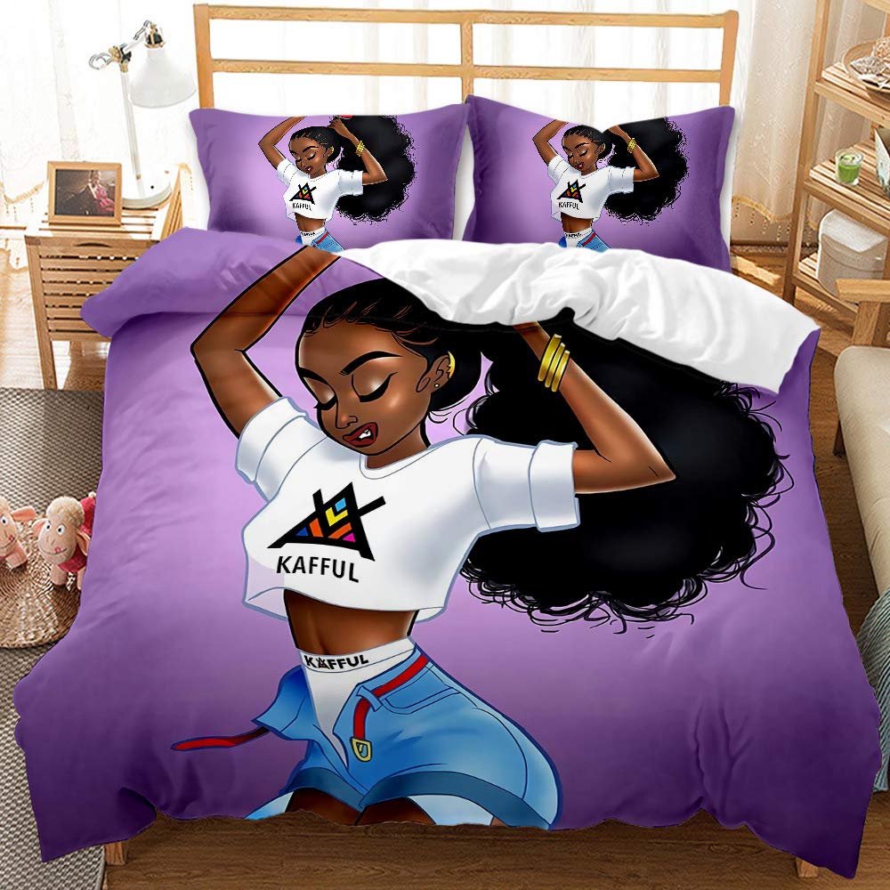 Housse de couette fille africaine 200x200 violette avec taies d'oreiller