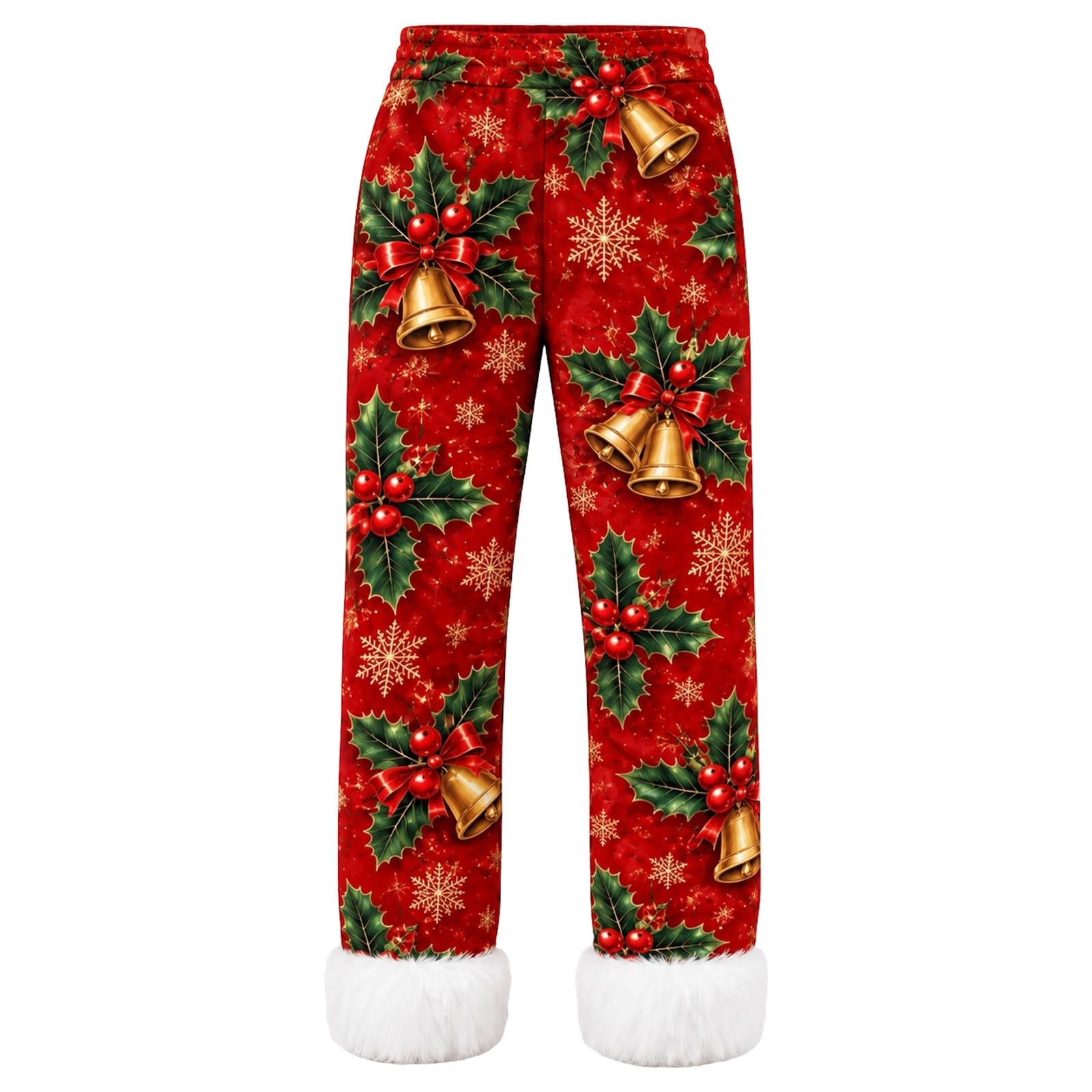 Christmas Costume Pants for Men Green Flannel Xmas Holiday Trousers with Pl