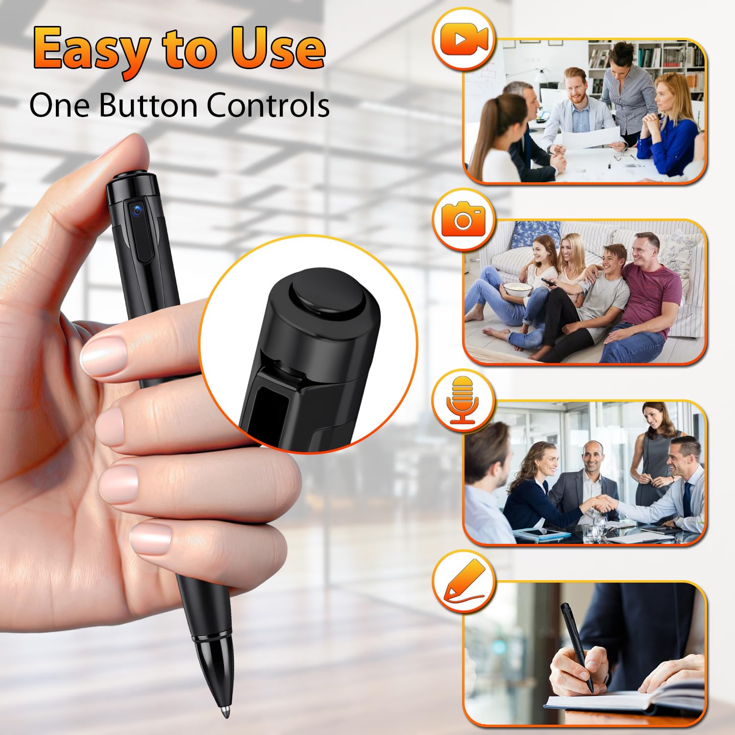 Close-up of the KoogFleur 1080P Body Camera Pen, highlighting its discreet, pen-like design.