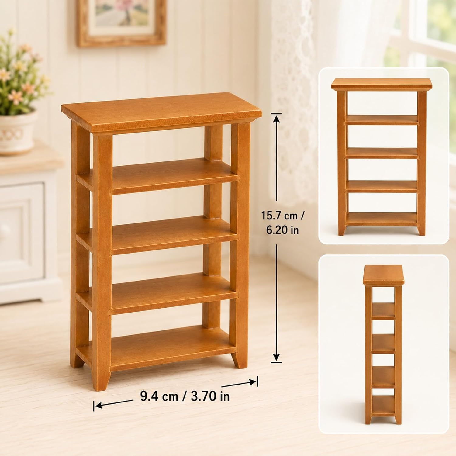 LUOZZY Mini Wooden Bookcase Dollhouse Furniture Doll House Book Shelf Decor image 3