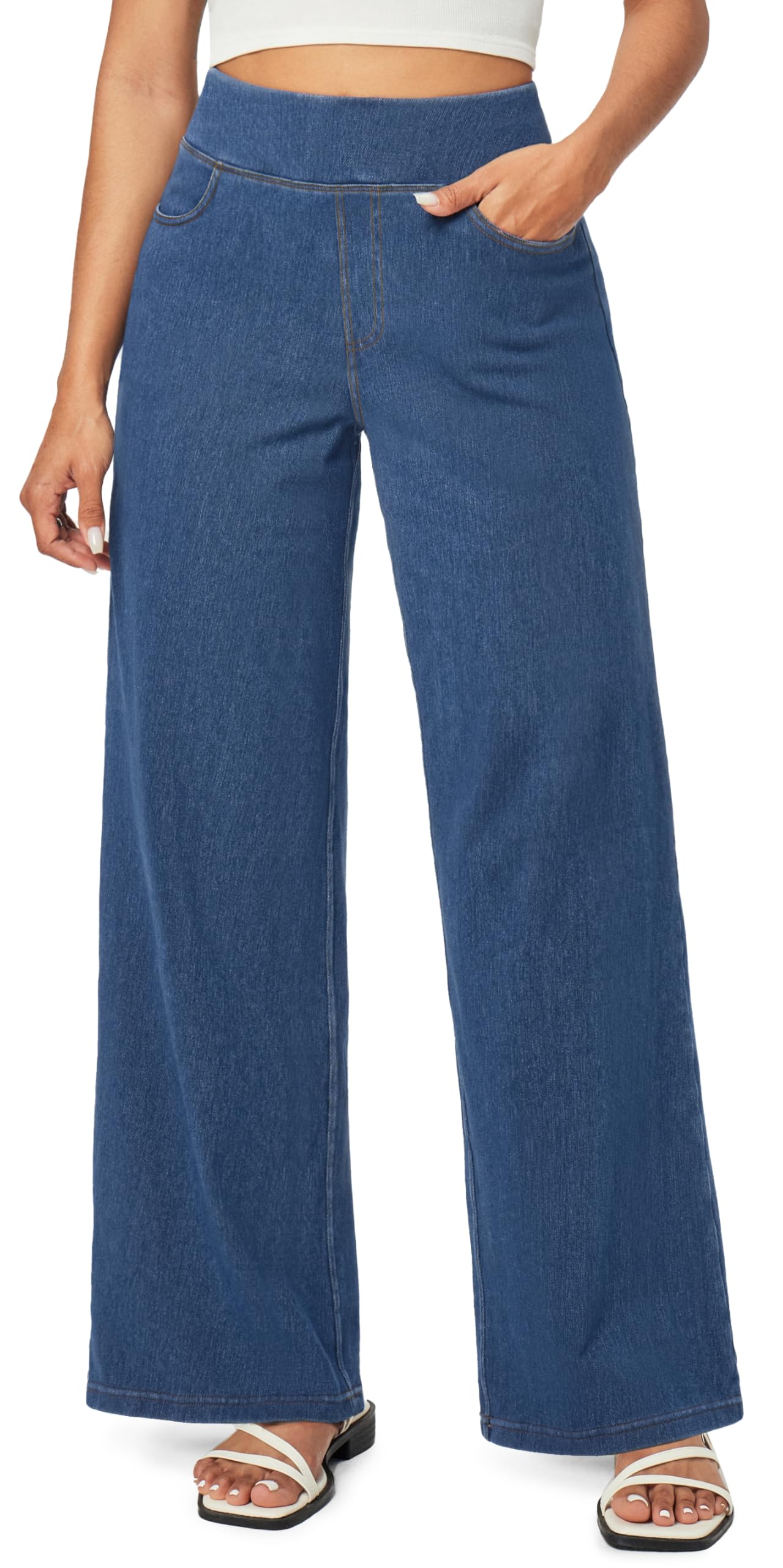 IUGA Wide Leg Jeans Woman High Waisted Pull On Baggy Jeans for Women Stretchy Trendy Womens Jean Straight Casual Denim Pants