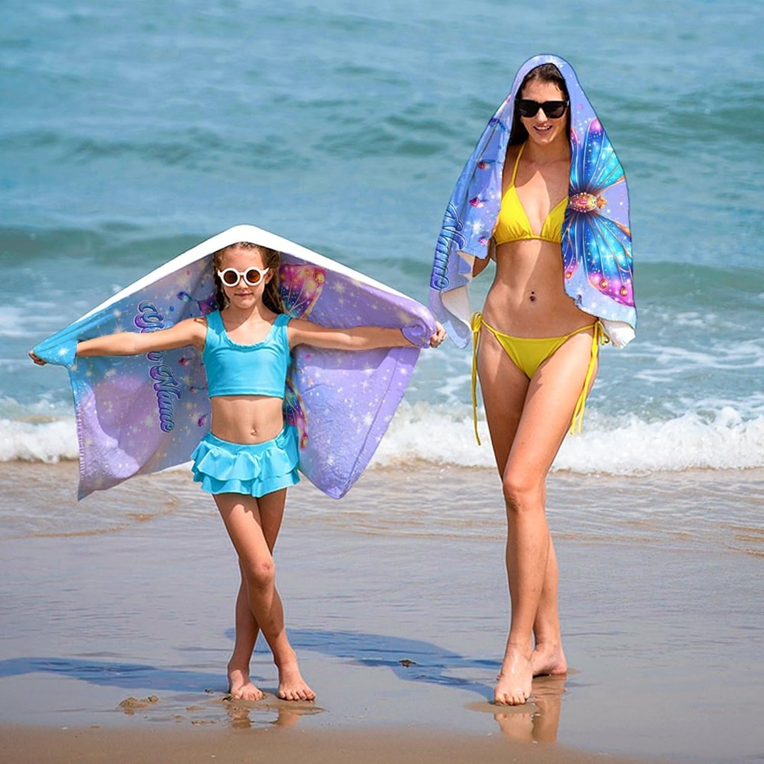 Personalized Beach Towels for Kids - Custom Quick-Dry Microfiber Butterfly Towel - 40x70 Inch Oversized for Pool, Beach & Travel