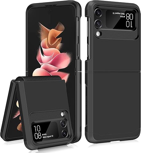 SAMONPOW Funda para Samsung Galaxy Z Flip 3, Z Flip 3 con protección mejorada de bisagra de doble capa, policarbonato duro, TPU suave, cuerpo