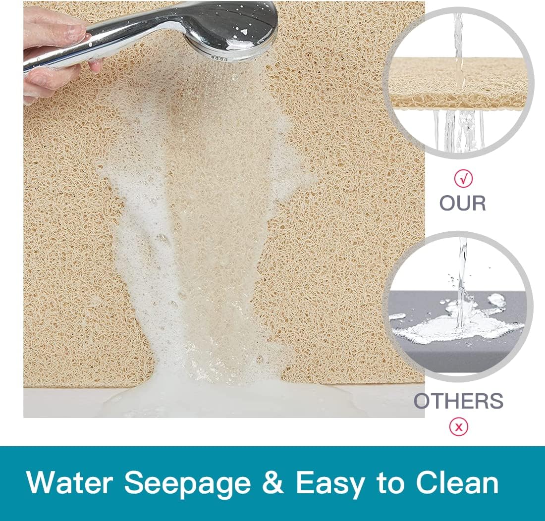 Shower Mat Non Slip,27 x 27 Inch Extra Large Bath Mat with Drain,Soft Square Loofah Shower Stall Mat Bathtub Mat for Bathroom,Without Suction Cups (Beige)