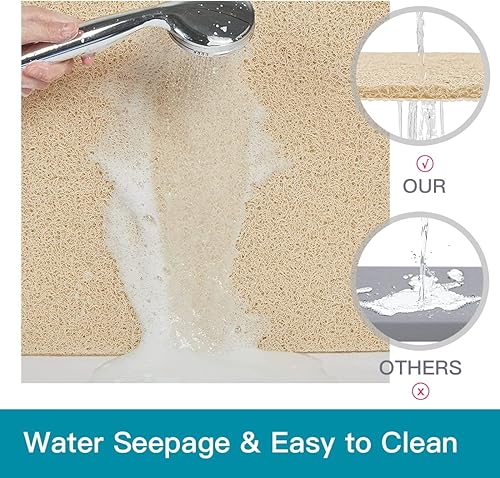 Miniatura 16 de Tapete de ducha antideslizante, 27 x 27 pulgadas, tapete de baño extra grande con drenaje, tapete cuadrado suave para ducha de lufa, tapete de Negro