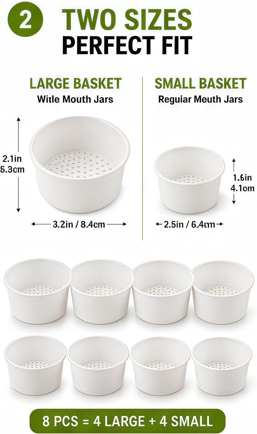 8-Piece Mason Jar Hydroponic Inserts, Deep and Shallow Basket Set
