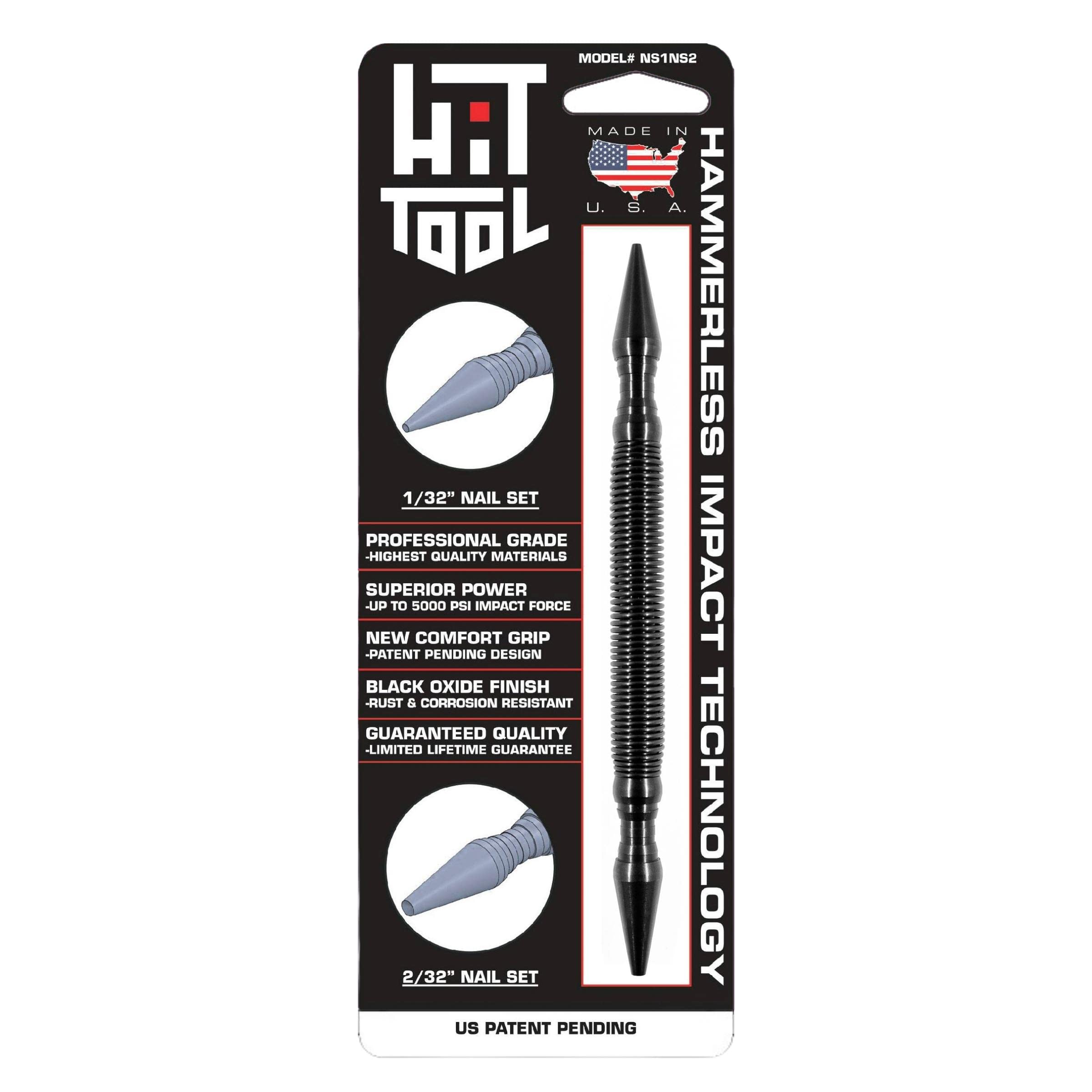 Hit Tool 1/32 "juego de uñas sin martillo, 2/32" clavo sin martillo conjunto Punch