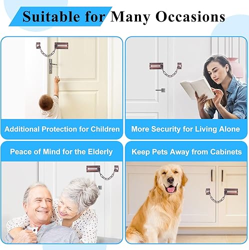 Miniatura 9 de INBOF Paquete de 2 cerraduras de cadena para puerta, cerradura de puerta de cadena premium, cadena gruesa con 12 tornillos, cerraduras de cadena de