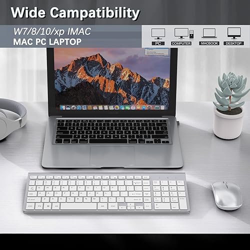 Miniatura 7 de J JOYACCESS Teclado de mouse inalámbrico, combo inalámbrico de 2.4 G con teclado numérico, clics silenciosos y duraderos para