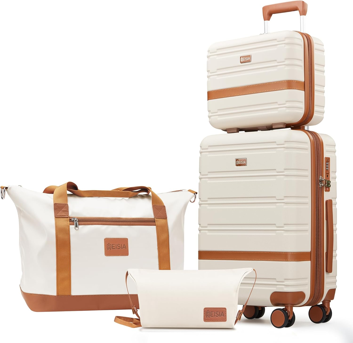 Luggage Sets with spinner wheels, PC+ABS Hard Shell Travel Luggage,Lightweight Carry-on suitcases with TSA Lock,YKK Zippers(Beige, 6 piece set(14/20/24/28/DB/TB))