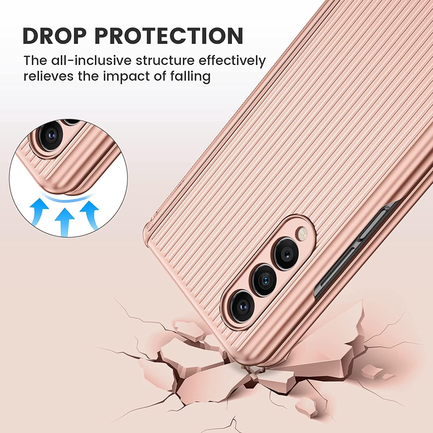 Ruky for Samsung Galaxy Z Fold 3 Case Hinge Coverage Protection, Full Body [with Built-in Screen Protector] Hard PC Ultra-Thin Shockproof Protective Phone Case for Samsung Galaxy Z Fold 3 - Light Gold