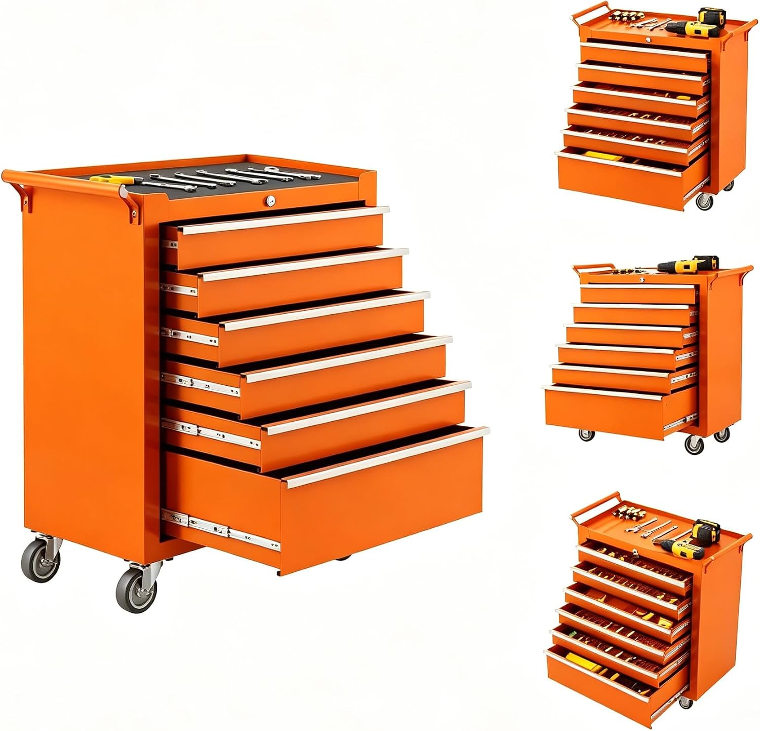 TrailBlaze Heavy-Duty Rolling Tool Chest, 24 Inch 6-Drawer Steel Tool Storage Cabinet Cart - Locking System, Smooth Slides, Drawer Liners, Swivel Casters - Orange