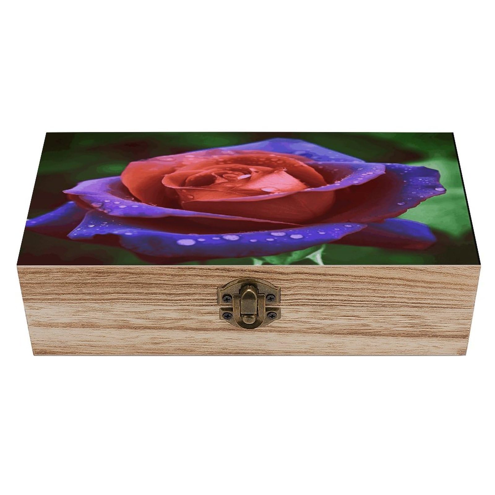 FekiLoot Rose Wooden Storage Box Rustic Jewelry Box with Hinged Lid Large Jewelry Storage Case Beautifully Keepsake Boxes Unique Gift Ideas for Men & Women