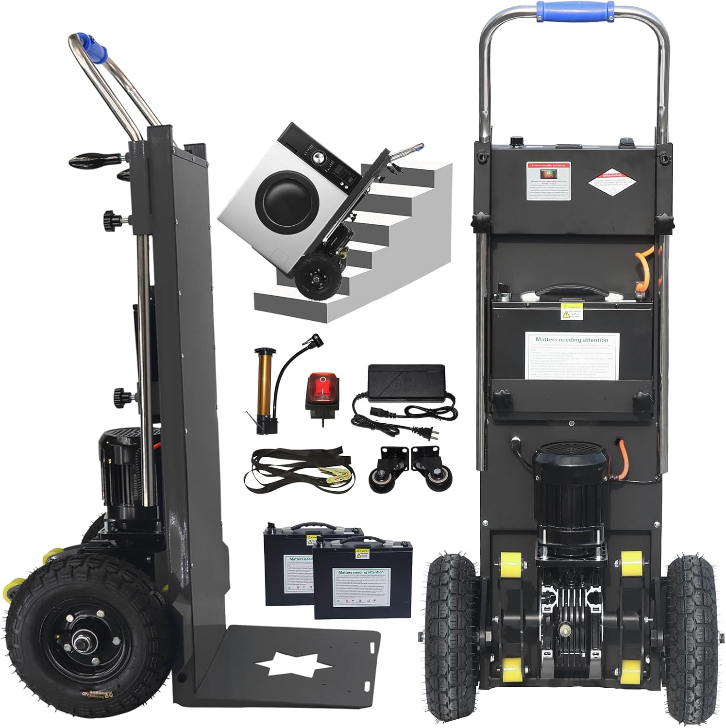 Electric Stair Climbing Hand Trucks Heavy Duty,880 LBS Hand Trucks High Load Capacity Electric Stair Climbing Hand Trucks Dolly Cart (Black, 2 Batteries)