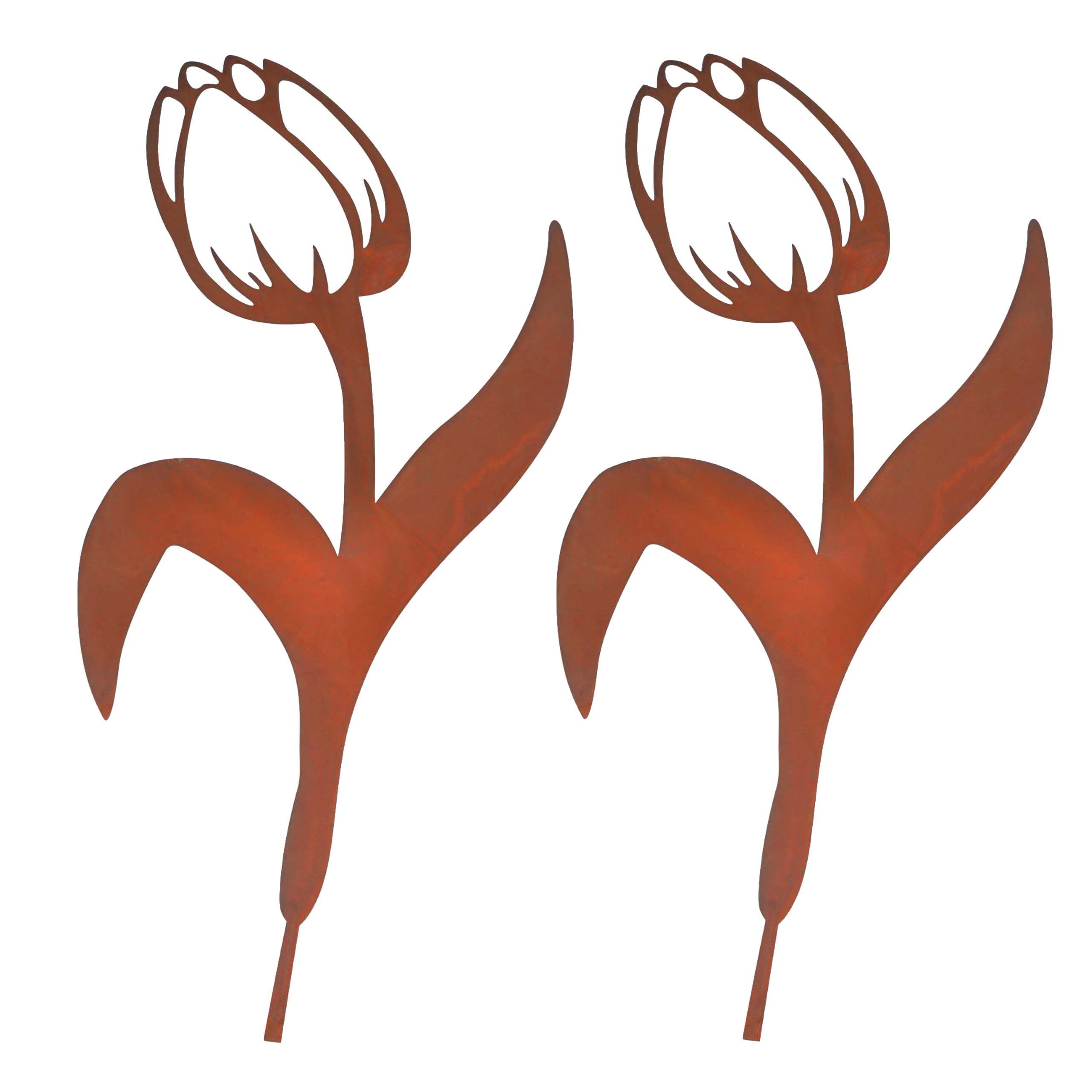 Tulipes de jardin en métal rouillé Relaxdays lot de 2 tuteurs décoratifs de 80 cm