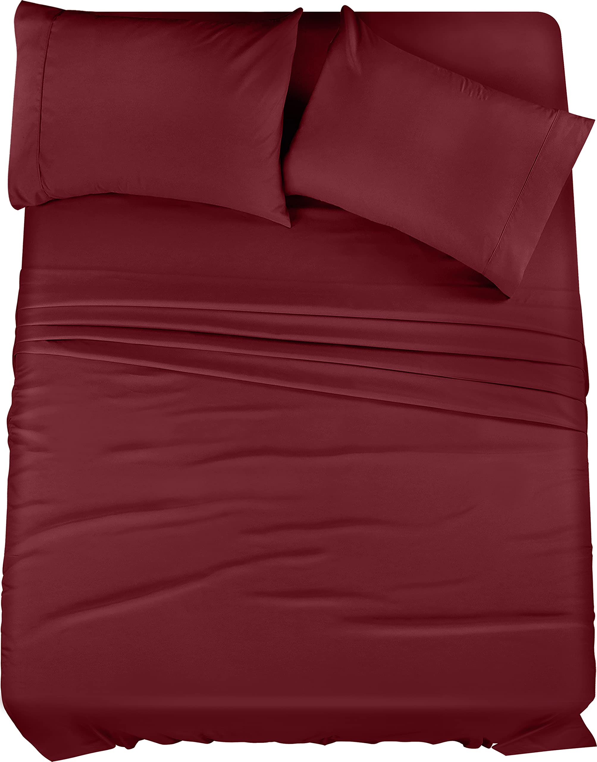 bedding california king sheet set – 4 piece bed sheets for cal king size bed, soft and breathable microfiber, includes 1 fitted sheet, 1 flat sheet and 2 pillowcases (burgundy)