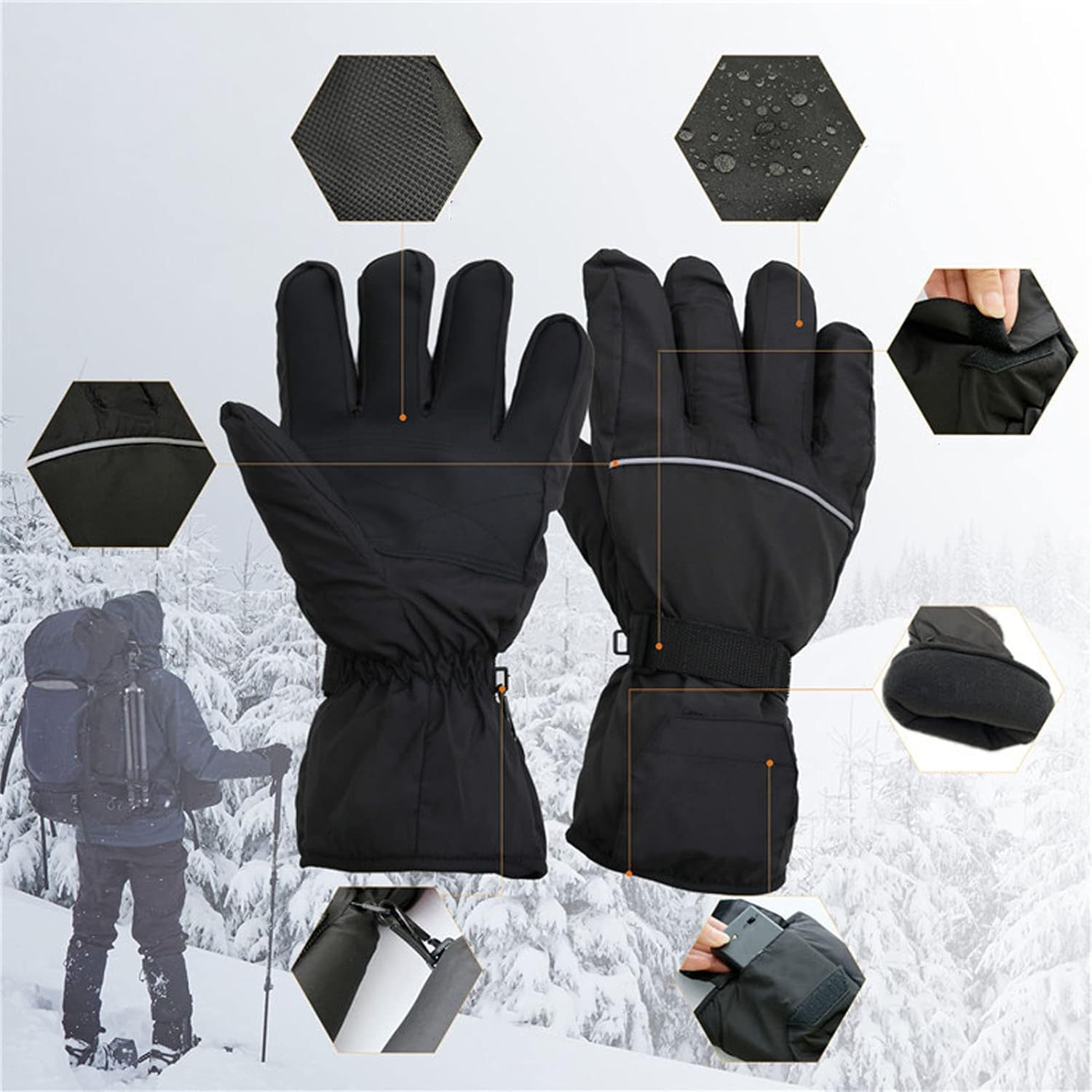 Pilipane Heated Gloves, Soft Warm Heating Mitten, Watertight Winter Warmer Mitten Gloves for Men Women, Warm Heating Mitten, Electric Heated Motorcycle Gloves for Hiking Cycling Skiing(Black)