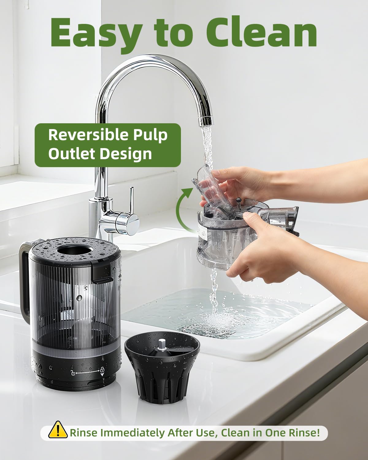 ACOQOOS Entsafter für Ganze Gemüse und Obst 135mm, 1,8 L Slow Juicer, Elektrische Saftpresse, Obsidianschwarz
