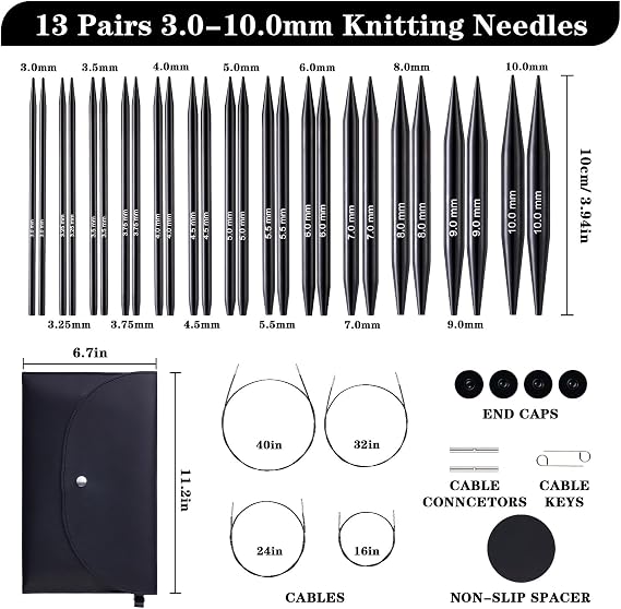 Peiouly 13 Pairs Interchangeable Circular Knitting Needles Set, 3.94 Inch
