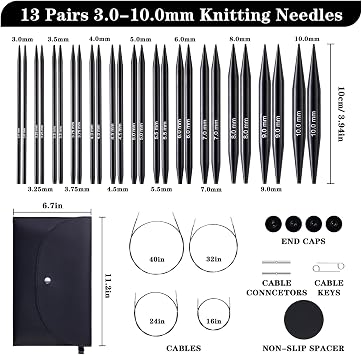 Peiouly 13 Pairs Interchangeable Circular Knitting Needles Set, 3.94 Inch