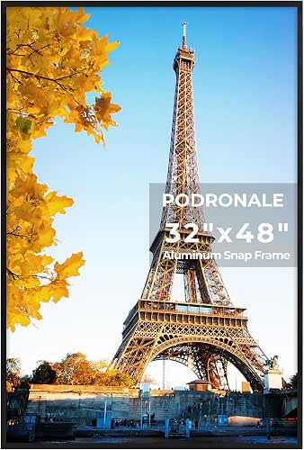 32x48 Poster Frames, 1Pcs, Plexiglass,Black Aluminum Snap Frame