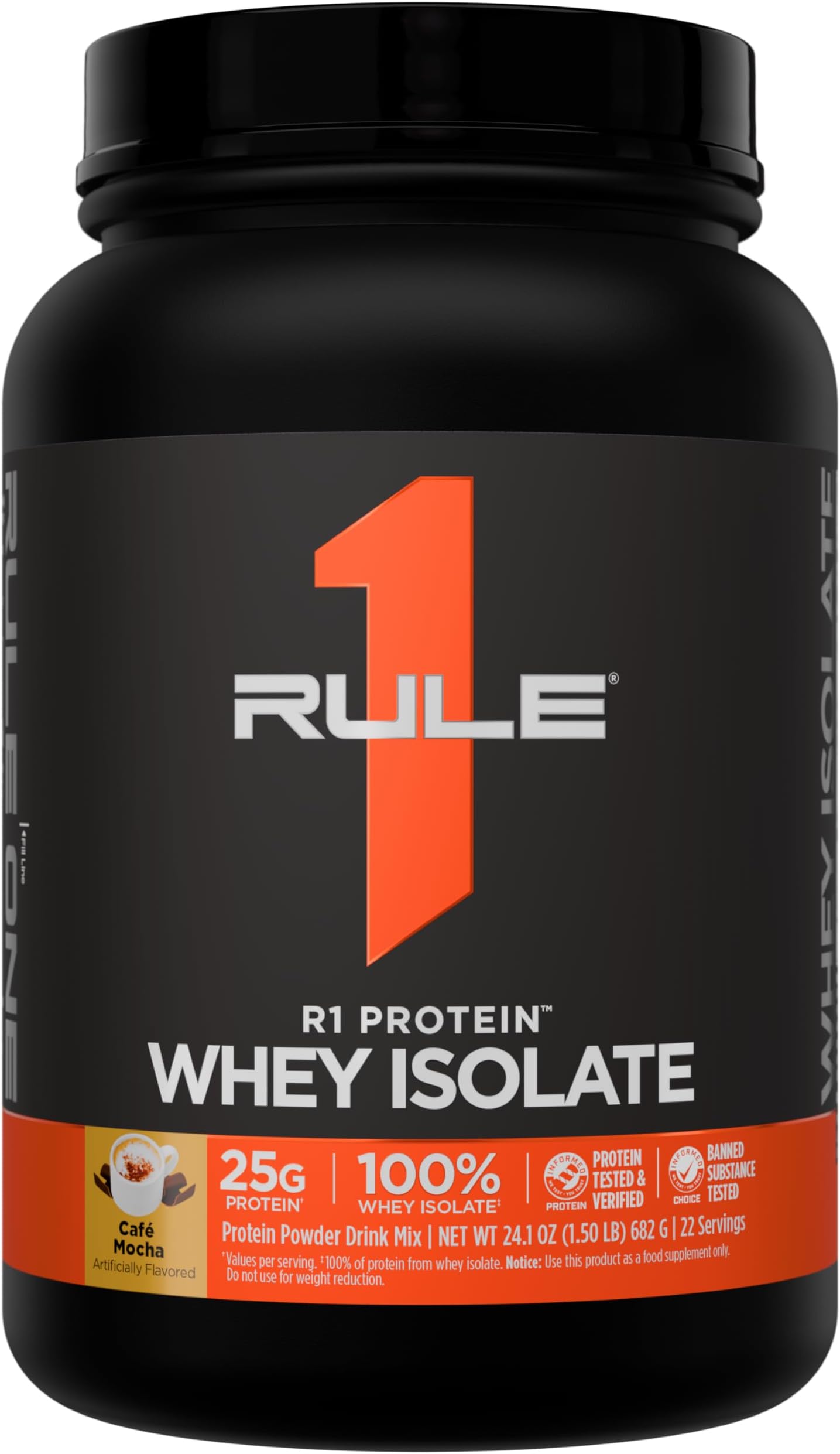 Rule 1 Proteins R1 Protein Whey Isolate, Café Mocha, 22 Servings | 25g of Protein from Whey Isolates and Hydrolysate isolates for Workout Recovery and anytime use